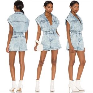 BLANKNYC Head Backstage Acid Wash Denim Romper Jumpsuit